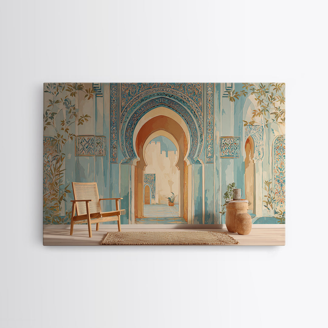 Hand Painted Moroccan Arch Framed Canvas Print, Boho Art, Room Decor, Living Room Decor, Fine Art, Bohemian, Printable, BOH-3x2-23