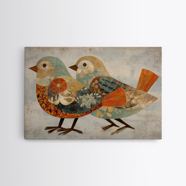 Boho Bird Pair Framed Canvas Print, Boho Art, Statement Artwork, Living Room Decor, Fine Art, Bohemian, Art Prints, Digital Art, BOH-3x2-24
