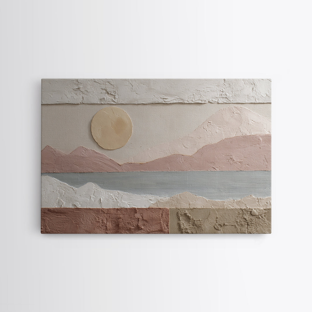 Sunrise over Rolling Dunes in Muted Peach Framed Canvas Print, Boho Art, Fine Art Print, Living Room Decor, Abstract Art, BOH-3x2-25