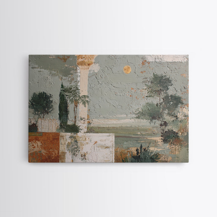 Sage Green Eucalyptus and Crescent Moon Canvas Print, Boho Art, Luxury Decor, Living Room Decor, Bohemian, Digital Art, BOH-3x2-3