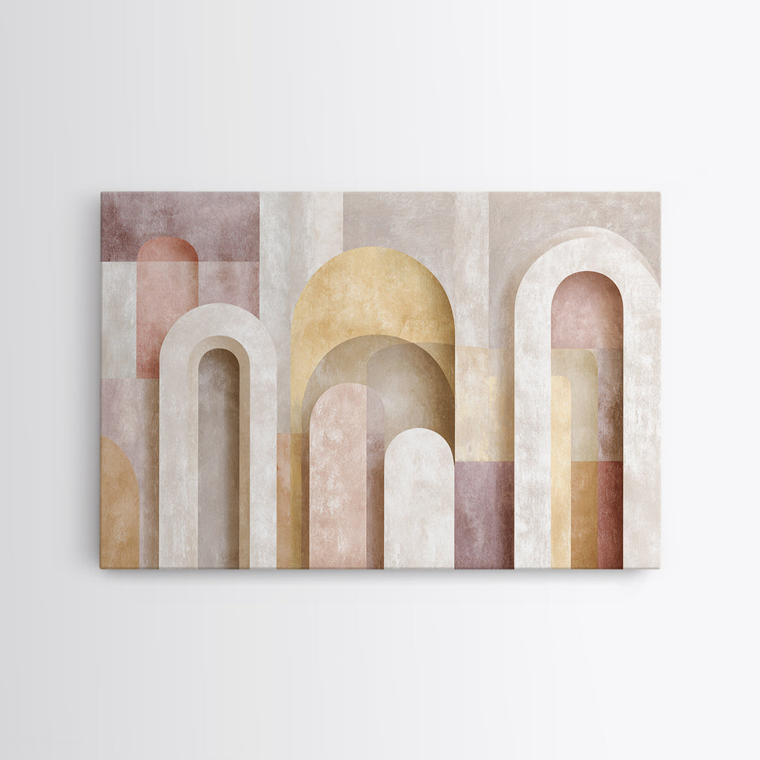 Neutral Rainbow Arches Framed Canvas Print, Boho Art, Wall Decor, Living Room Decor, Abstract Art, Bohemian, Art Nouveau, BOH-3x2-31