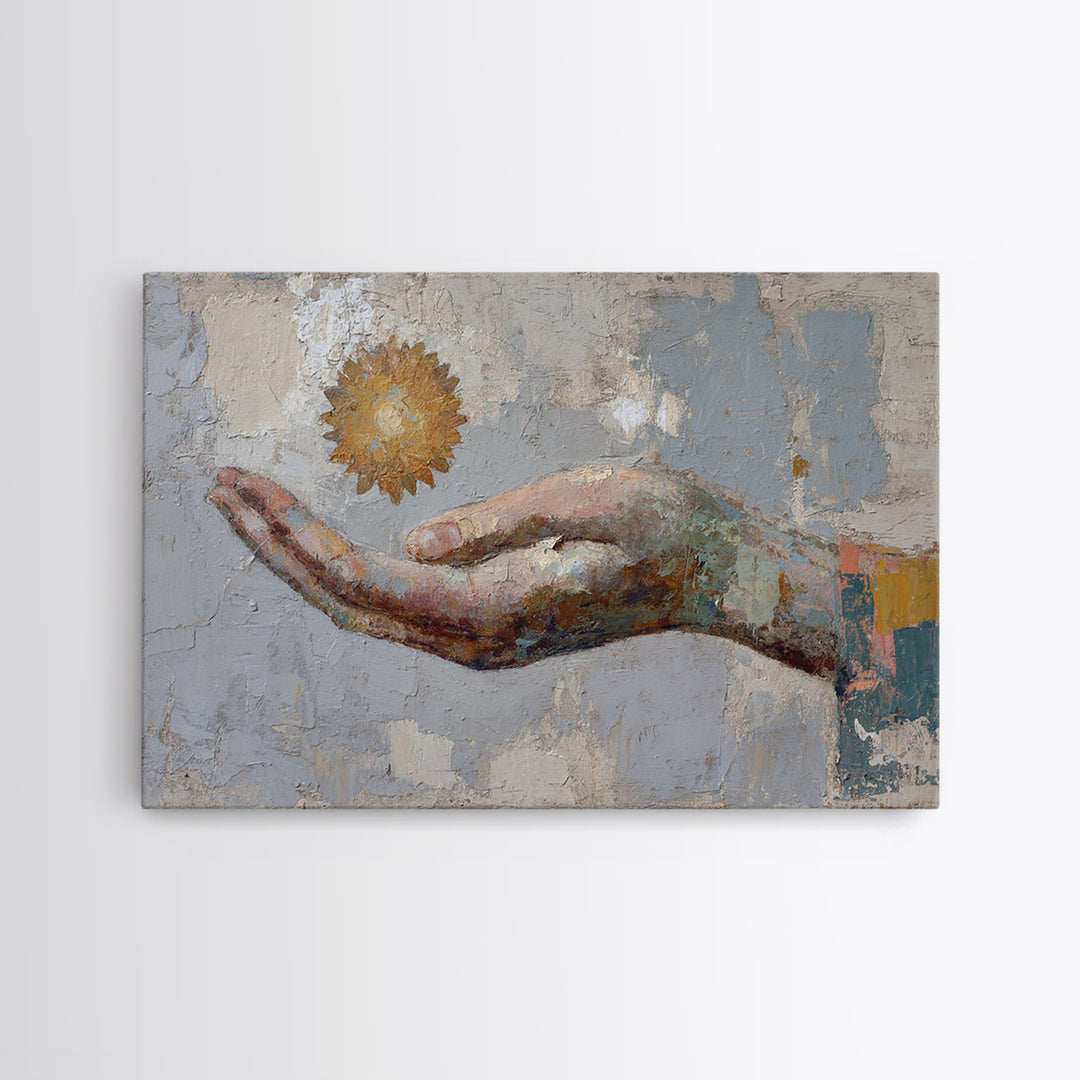 Mystic Hand Holding a Tiny Sun Canvas Print, Boho Art, Set of 3 Prints, Living Room Decor, Watercolor Art, Bohemian, BOH-3x2-34