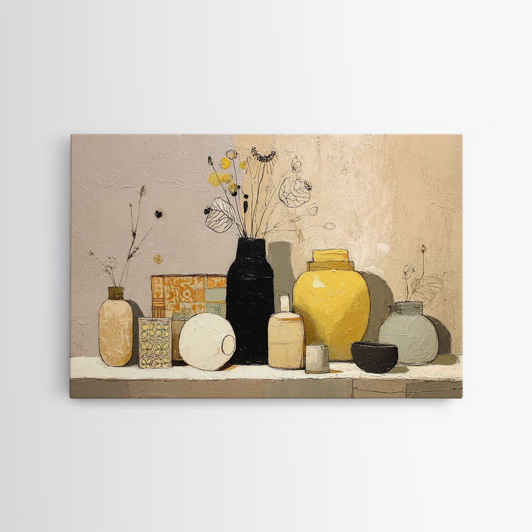 Minimal Black Line Figure Framed Canvas Print, Boho Art, Textured Painting, Living Room Decor, Watercolor Art, Bohemian, BOH-3x2-40