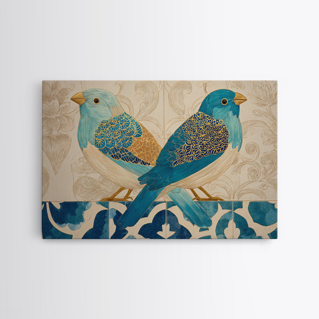 Boho Bird Pair Canvas Print, Boho Art, Minimalist Decor, Living Room Decor, Fine Art, Bohemian, Digital Wall Art, Art Deco, BOH-3x2-48