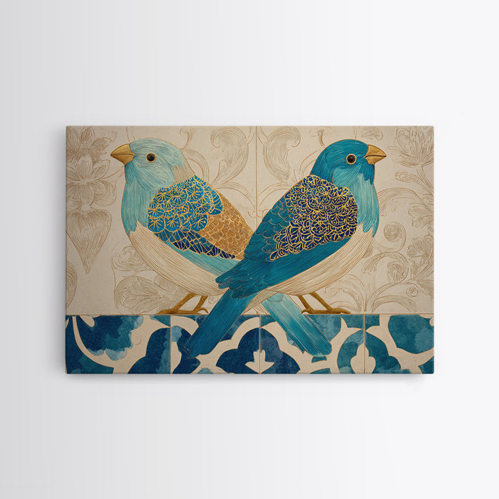 Boho Bird Pair Canvas Print, Boho Art, Minimalist Decor, Living Room Decor, Fine Art, Bohemian, Digital Wall Art, Art Deco, BOH-3x2-48