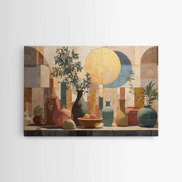 Moon Phases Above Botanical Silhouettes Canvas Print, Boho Art, Wall Print, Living Room Decor, Oil Painting, Bohemian, BOH-3x2-54