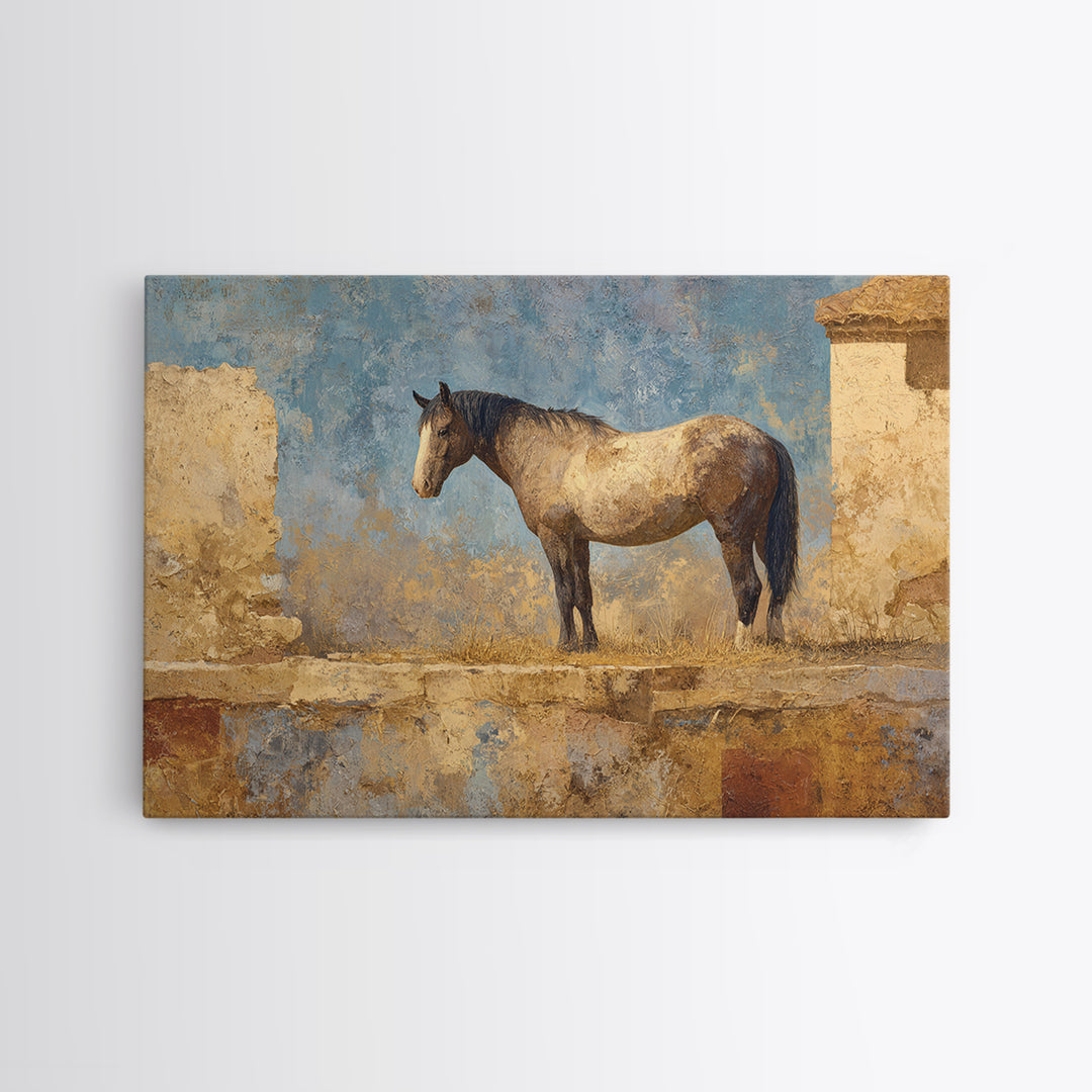 Wild Horse in Dusty Golden Light Framed Canvas Print, Boho Art, Digital Art, Living Room Decor, Bohemian, Printable Art, BOH-3x2-60