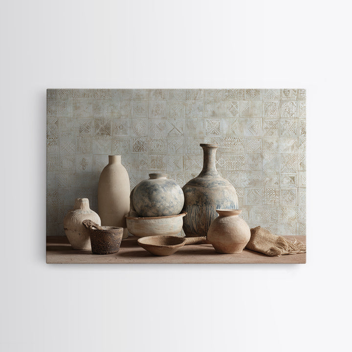Tribal Neutral Pattern Canvas Print, Boho Art, Modern Wall Art, Living Room Decor, Fine Art, Bohemian, Textured Painting, BOH-3x2-66