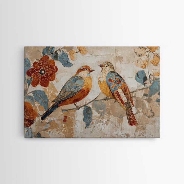 Boho Bird Pair Canvas Print, Boho Art, Mid Century Modern, Living Room Decor, Fine Art, Bohemian, Boho Wall Art, Garden Art, BOH-3x2-72