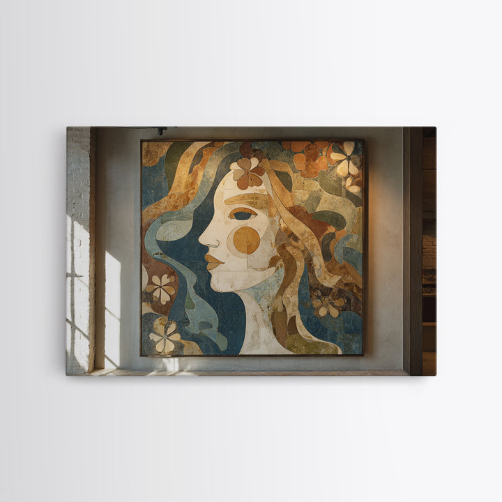 Abstract Female Face Framed Canvas Print, Boho Art, Gallery Decor, Living Room Decor, Fine Art, Bohemian, Home Decor, BOH-3x2-8