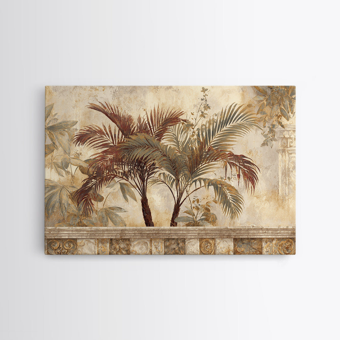 Terracotta Palm Leaves Framed Canvas Print, Boho Art, Contemporary Art, Living Room Decor, Fine Art, Bohemian, Art Deco, BOH-3x2-81