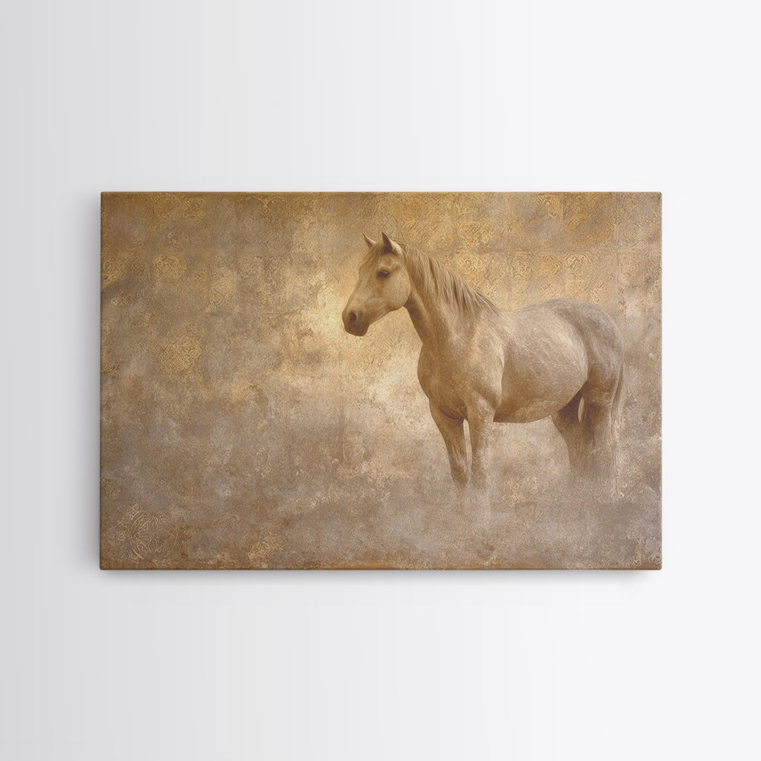 Wild Horse in Dusty Golden Light Canvas Print, Boho Art, Art Deco, Living Room Decor, Fine Art, Bohemian, Modern Wall Art, BOH-3x2-84