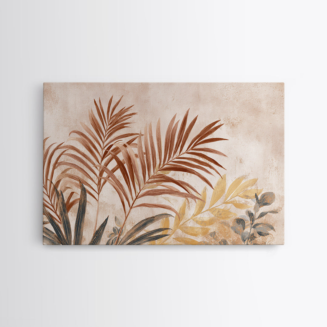 Terracotta Palm Leaves Framed Canvas Print, Boho Art, Wall Art Set, Living Room Decor, Fine Art, Bohemian, Home Decor, BOH-3x2-9