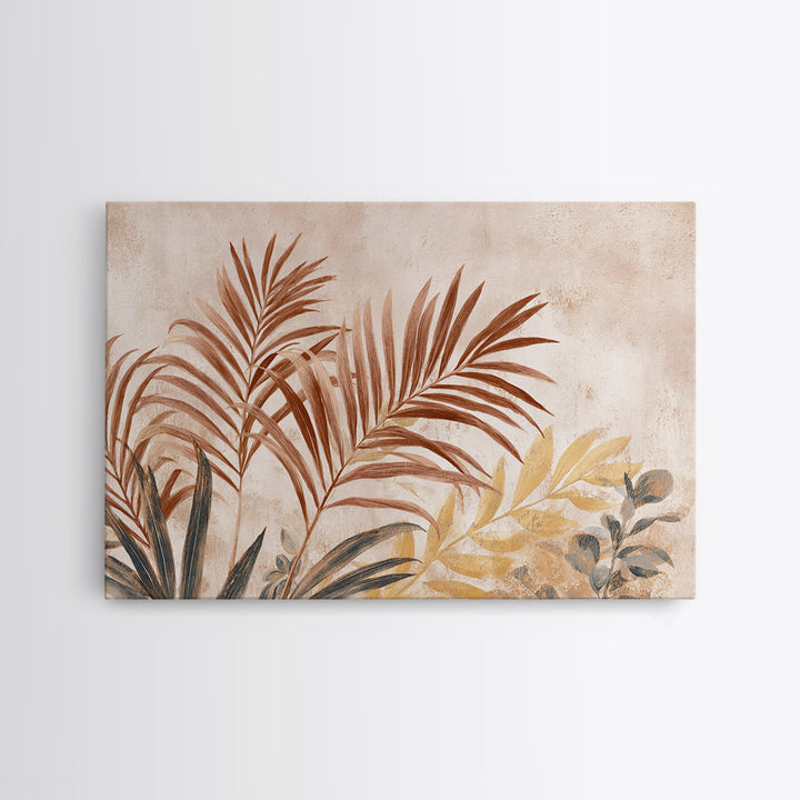 Terracotta Palm Leaves Framed Canvas Print, Boho Art, Wall Art Set, Living Room Decor, Fine Art, Bohemian, Home Decor, BOH-3x2-9