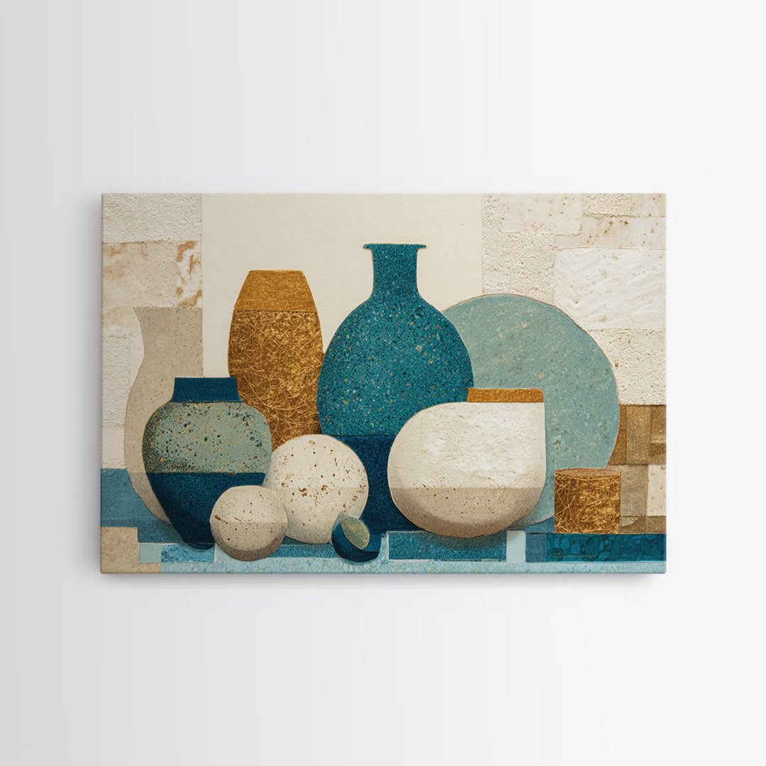 Abstract Clay Shapes Framed Canvas Print, Boho Art, Wallart, Living Room Decor, Abstract Art, Bohemian, Living Room Wall Art, BOH-3x2-92