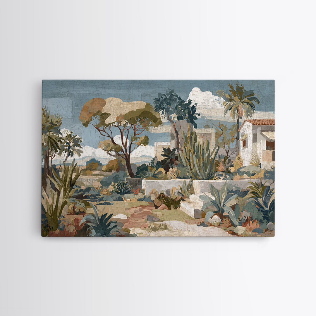 Warm Neutral Cactus Garden Illustration Canvas Print, Boho Art, Neutral Decor, Living Room Decor, Fine Art, Bohemian, BOH-3x2-94