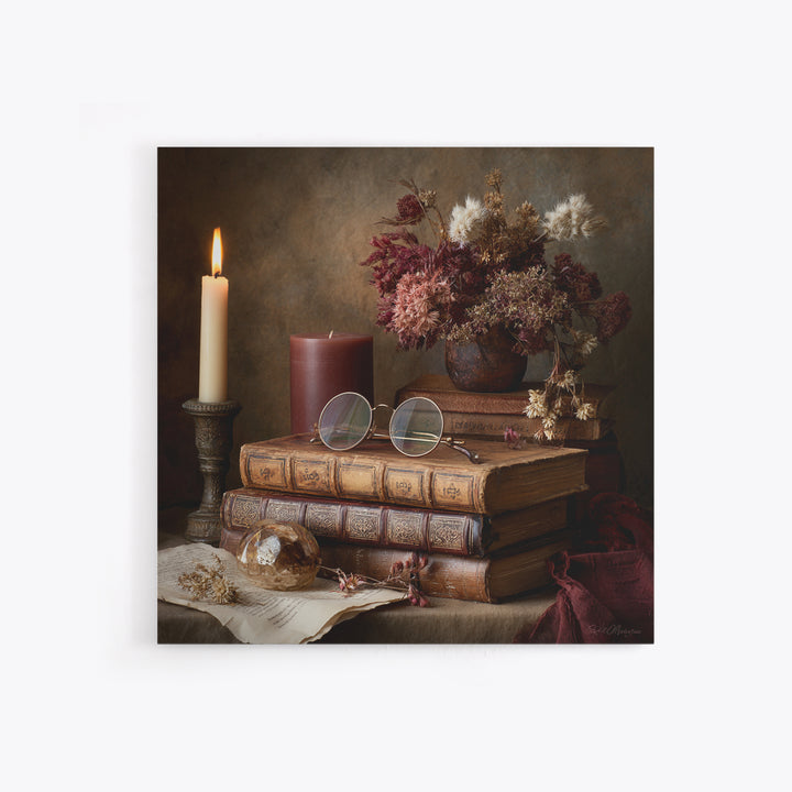 Dark Academia Candle and Book Still Life Canvas Print, Bookstore Art, Feminine Wall Art, Bookstore Decor, Literary, Art Print, BOO-1x1-34