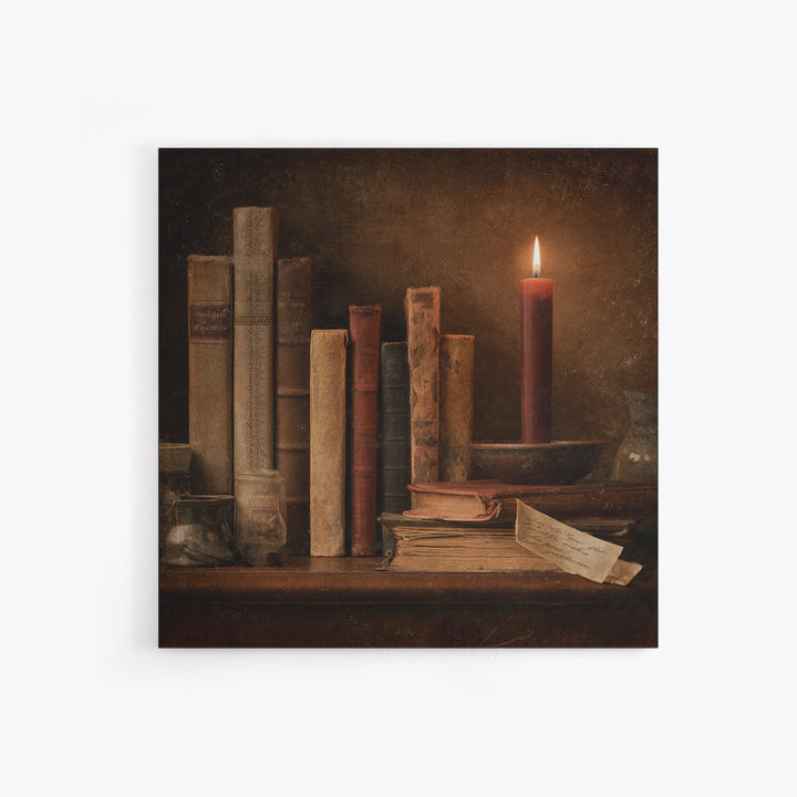 Dark Academia Candle and Book Still Life Canvas Print, Bookstore Art, Feminine Wall Art, Bookstore Decor, Literary, Art Print, BOO-1x1-58
