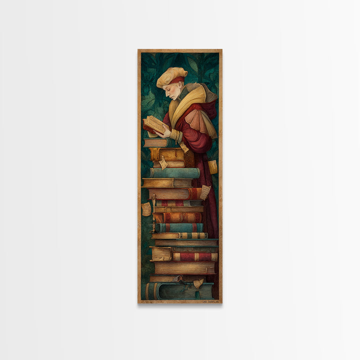 Renaissance Scholar Portrait Canvas Print, Bookstore Art, Home Decor, Bookstore Decor, Fine Art, Literary, Vertical Wall Art, BOO-1x3-35