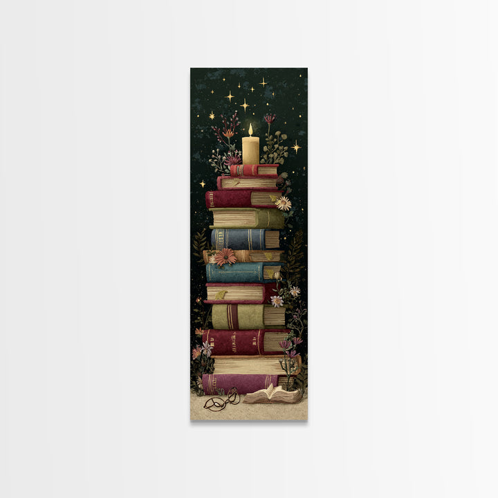 Moonlit Book with Tiny Stars Rising Framed Canvas Print, Bookstore Art, Modern Decor, Bookstore Decor, Fine Art, Literary, BOO-1x3-4