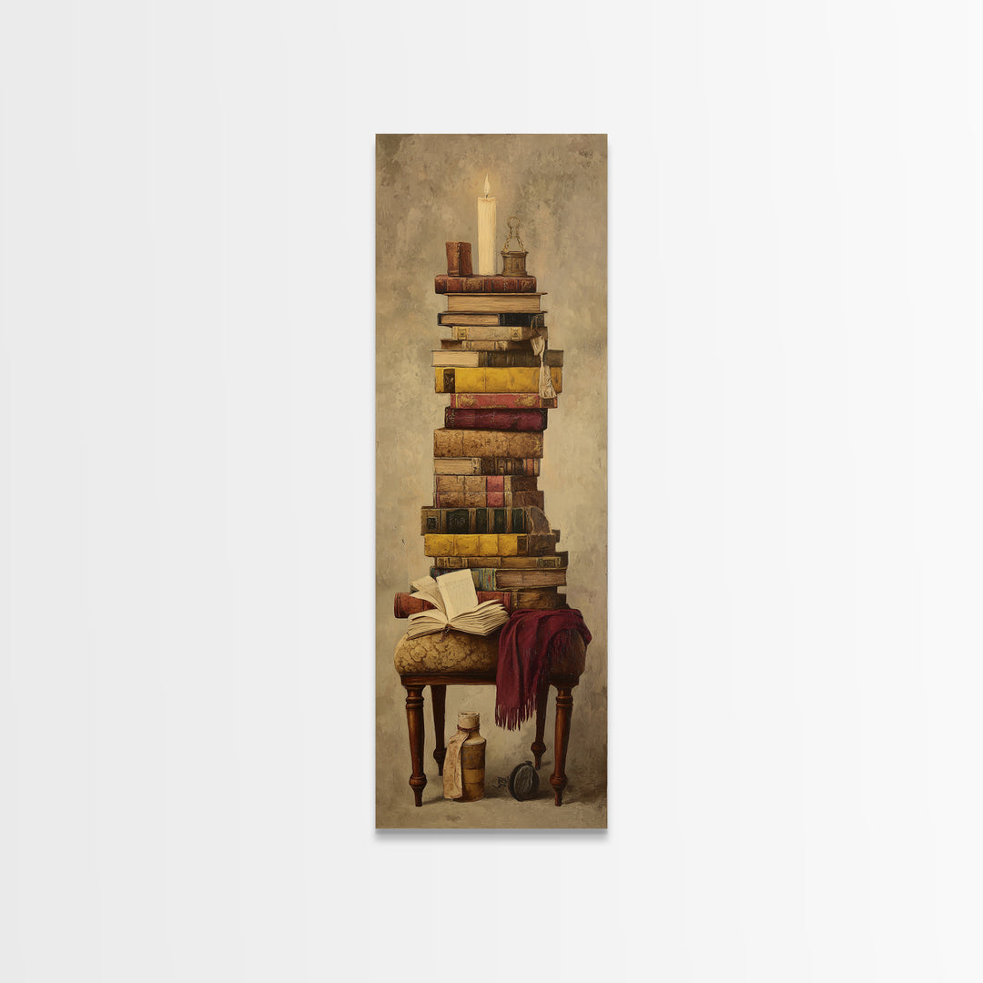 Cozy Reading Chair Still Life Without Room Canvas Print, Bookstore Art, Reading Nook Decor, Bookstore Decor, Fine Art, Literary, BOO-1x3-41