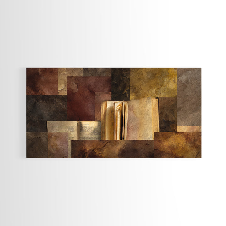 Book Cover Abstract Framed Canvas Print, Bookstore Art, Library Decor, Bookstore Decor, Fine Art, Literary, Autumn Decor, BOO-2x1-3