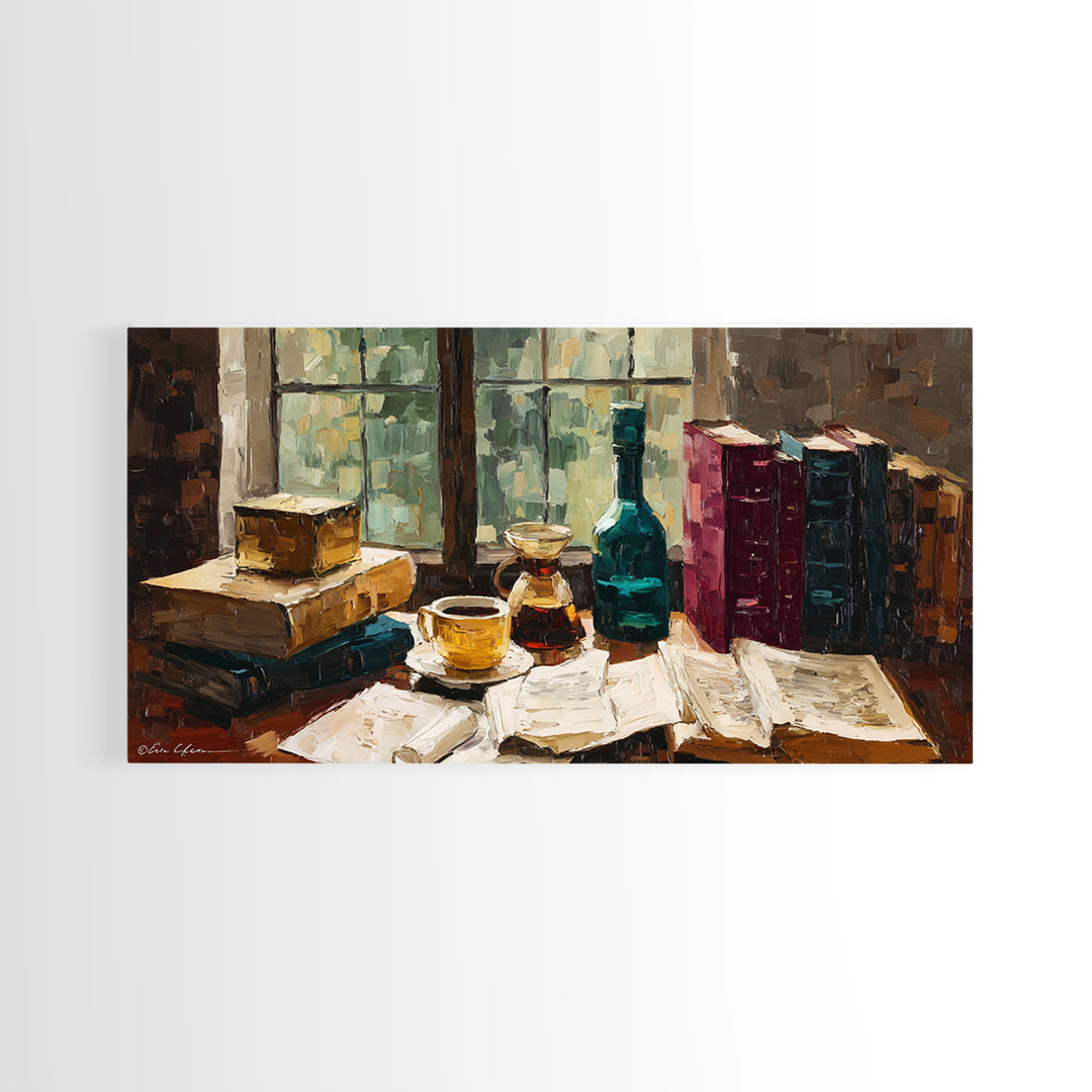 Rainy Day Reading Still Life Canvas Print, Bookstore Art, Contemporary Art, Bookstore Decor, Fine Art, Literary, Bookish Decor, BOO-2x1-41