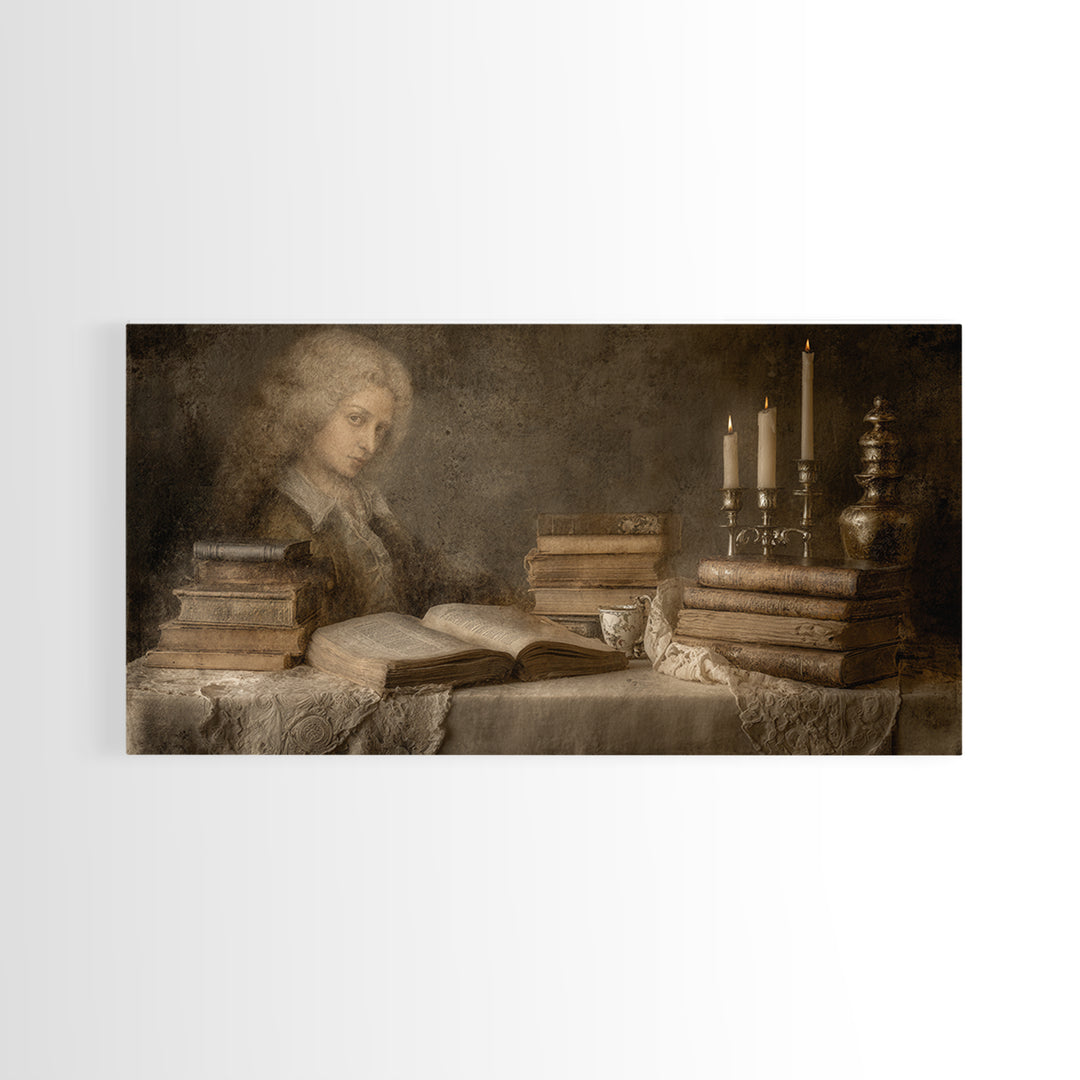 Renaissance Scholar Portrait Framed Canvas Print, Bookstore Art, Reading Poster, Bookstore Decor, Fine Art, Literary, BOO-2x1-67