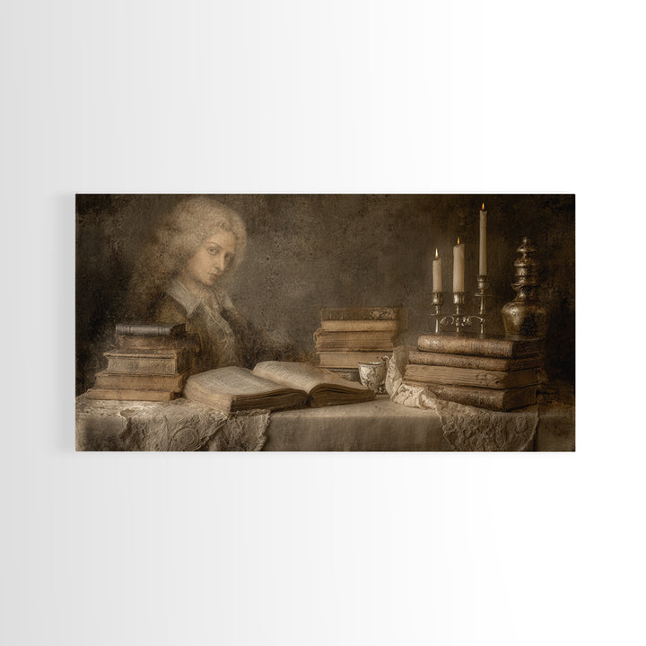 Renaissance Scholar Portrait Framed Canvas Print, Bookstore Art, Reading Poster, Bookstore Decor, Fine Art, Literary, BOO-2x1-67