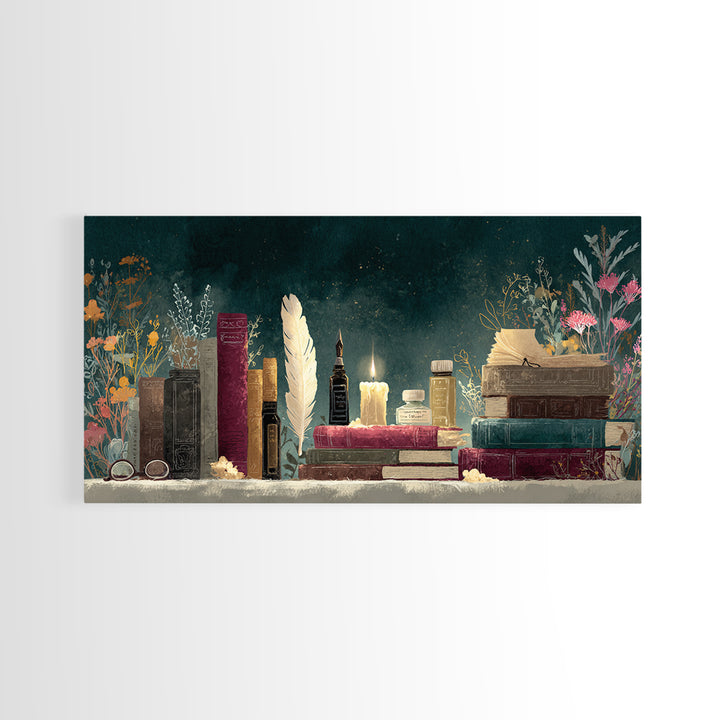 Old Fountain Pen Beside Parchment and Books Canvas Print, Bookstore Art, Home Decor, Bookstore Decor, Fine Art, Literary, BOO-2x1-82