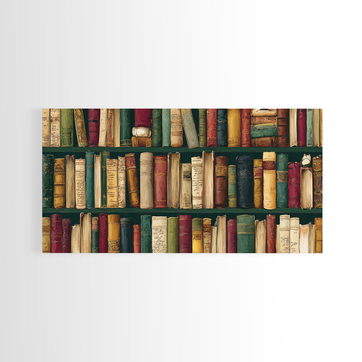Classic Book Spine Pattern Framed Canvas Print, Bookstore Art, Vertical Wall Art, Bookstore Decor, Fine Art, Literary, BOO-2x1-88