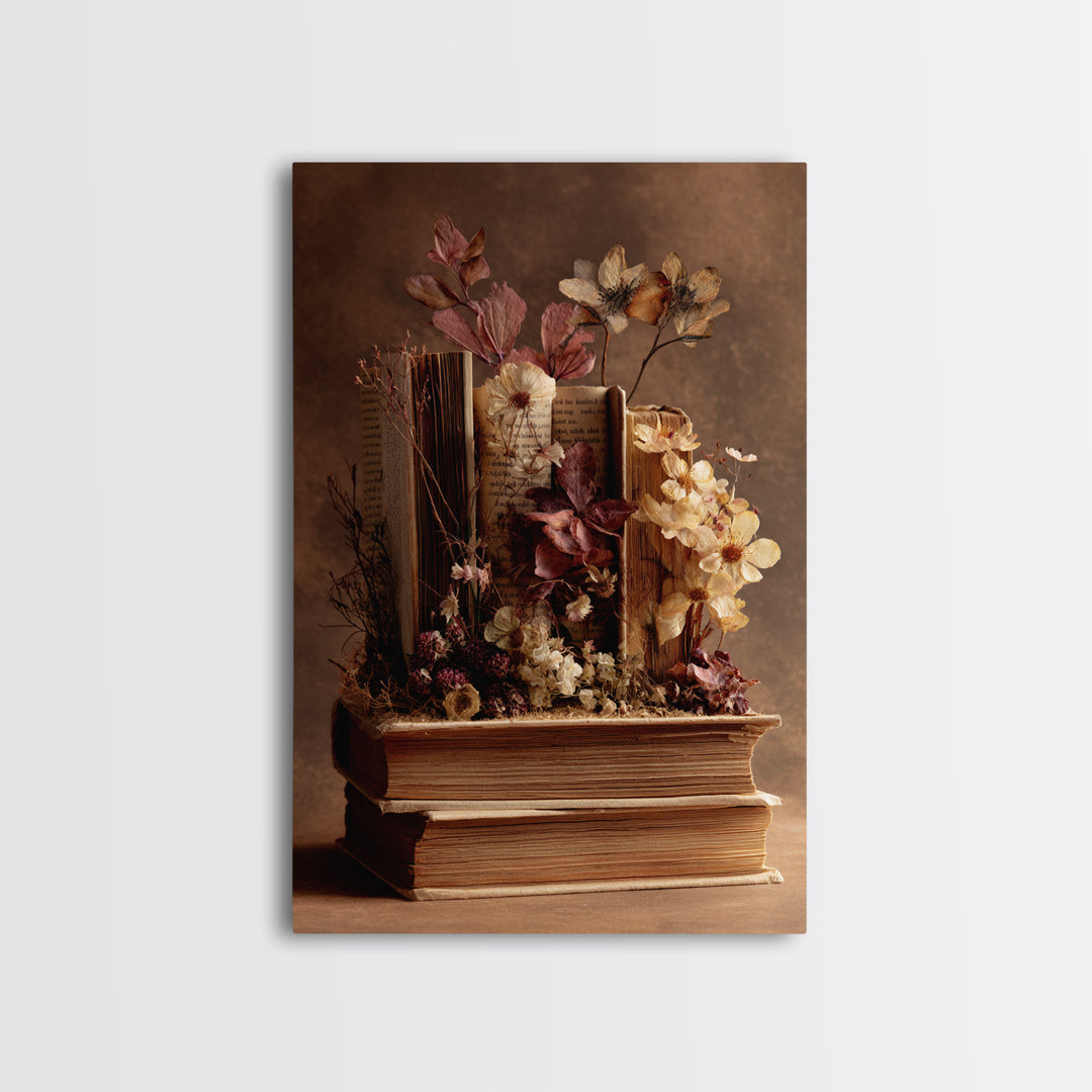Pressed Flowers Between Book Pages Canvas Print, Bookstore Art, Modern Decor, Bookstore Decor, Fine Art, Literary, Art Print, BOO-2x3-27
