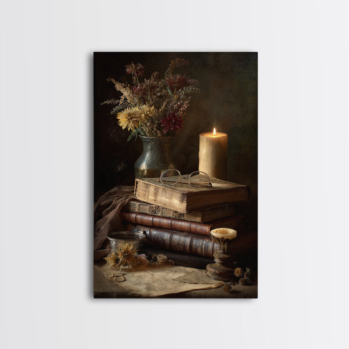 Botanical Bookmark and Open Pages Arrangement Canvas Print, Bookstore Art, Pastel Wall Art, Bookstore Decor, Literary, BOO-2x3-44