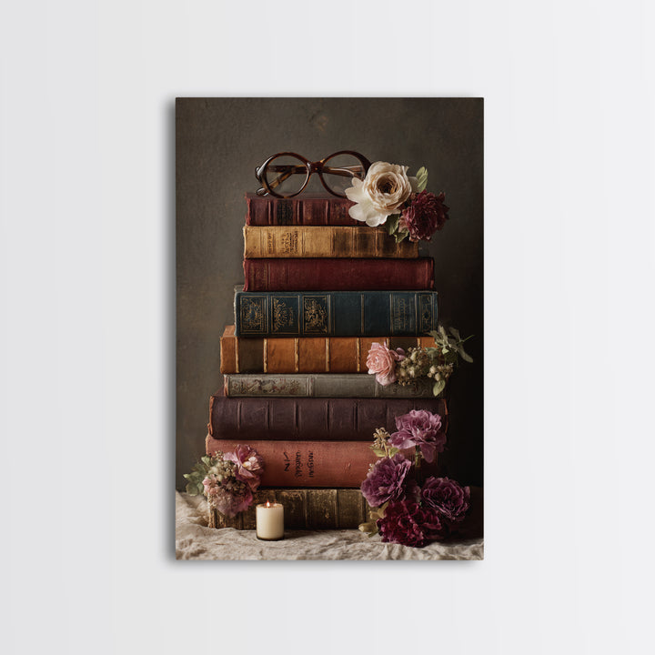 Classic Book Spine Pattern Framed Canvas Print, Bookstore Art, Boho Decor, Bookstore Decor, Fine Art, Literary, Printable Art, BOO-2x3-52