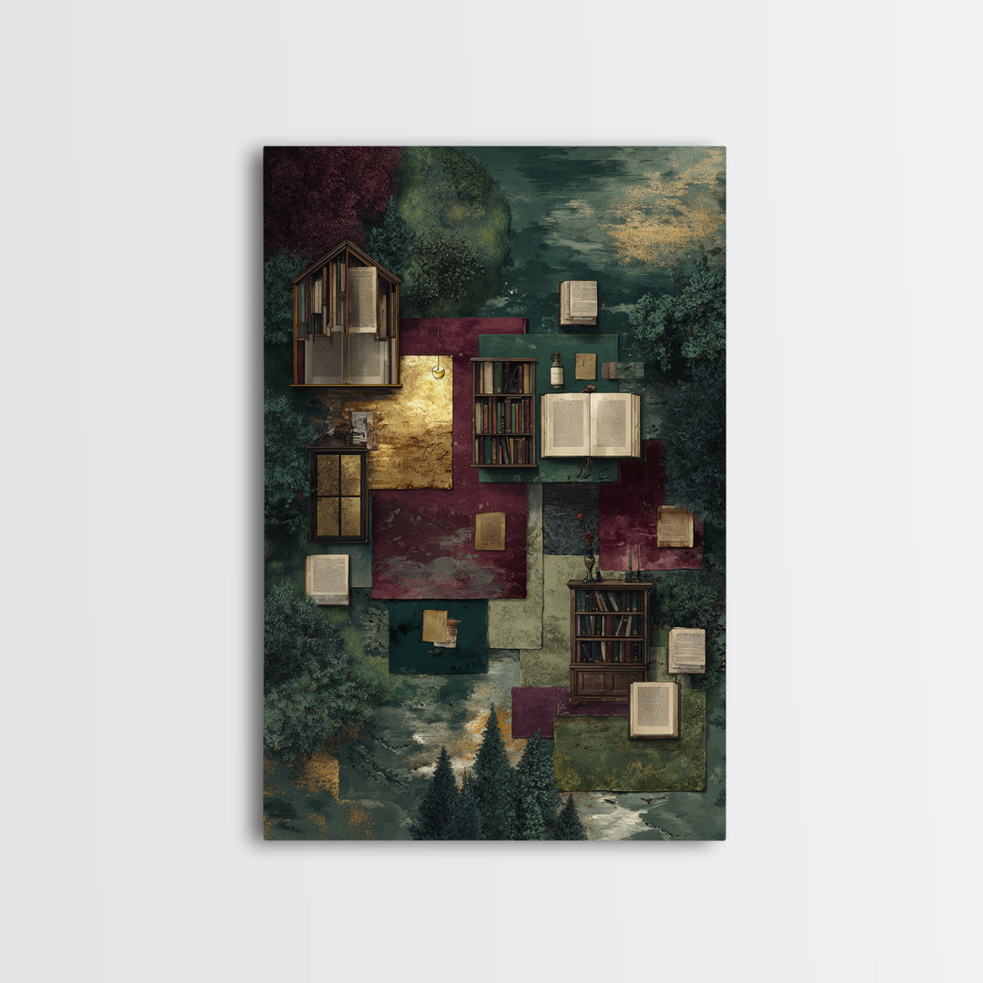 Literary Map Fantasy Landscape Framed Canvas Print, Bookstore Art, Bookish Decor, Bookstore Decor, Fine Art, Literary, BOO-2x3-73