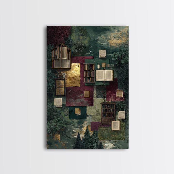 Literary Map Fantasy Landscape Framed Canvas Print, Bookstore Art, Bookish Decor, Bookstore Decor, Fine Art, Literary, BOO-2x3-73