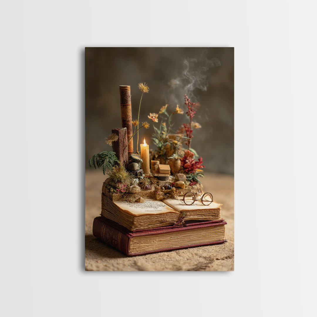 Miniature Garden Growing from an Open Book Canvas Print, Bookstore Art, Digital Wall Art, Bookstore Decor, Literary, BOO-2x3-78