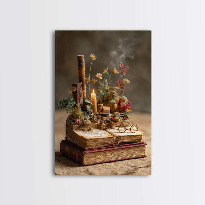Miniature Garden Growing from an Open Book Canvas Print, Bookstore Art, Digital Wall Art, Bookstore Decor, Literary, BOO-2x3-78