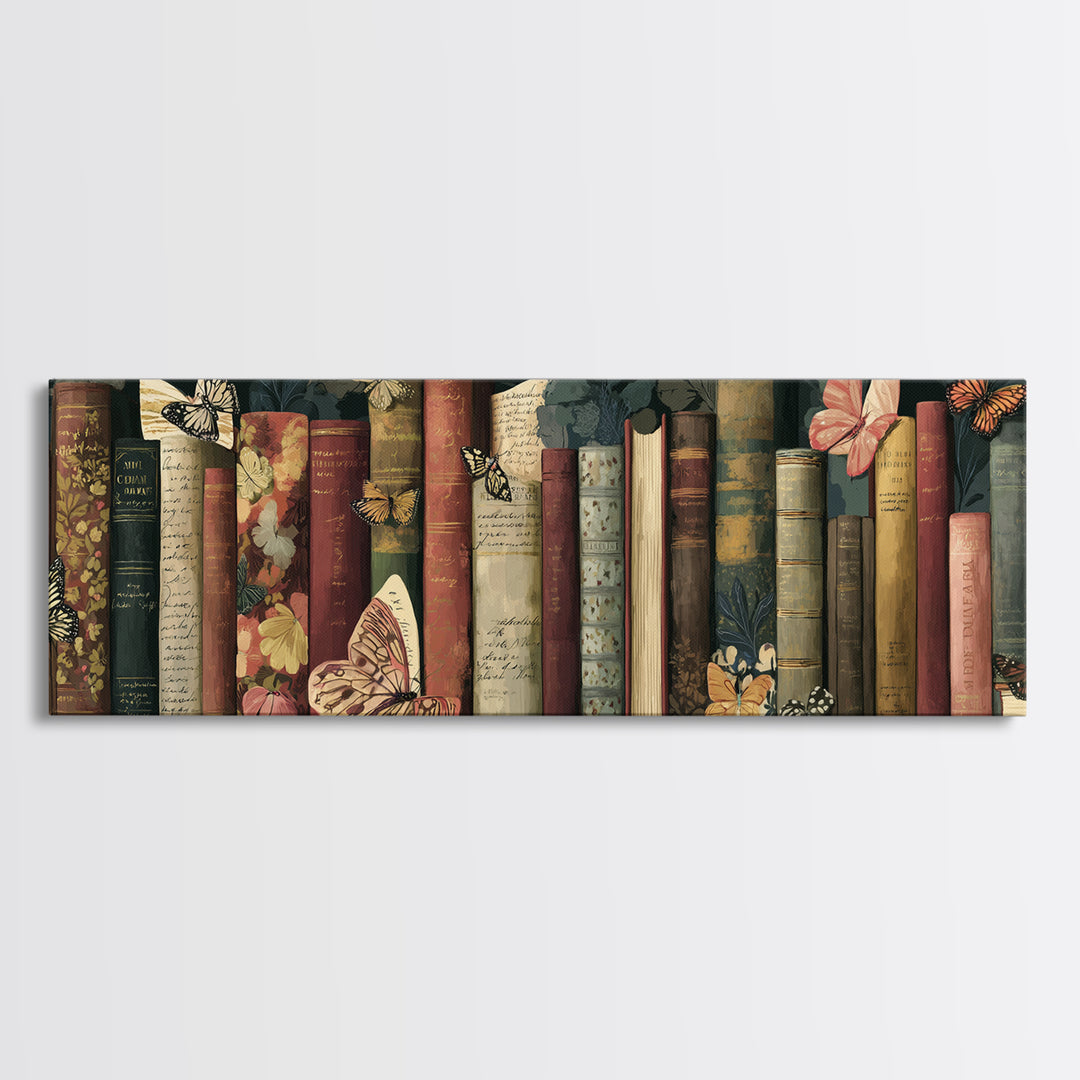 Open Book Releasing Painted Butterflies Canvas Print, Bookstore Art, Feminine Wall Art, Bookstore Decor, Fine Art, Literary, BOO-3x1-20