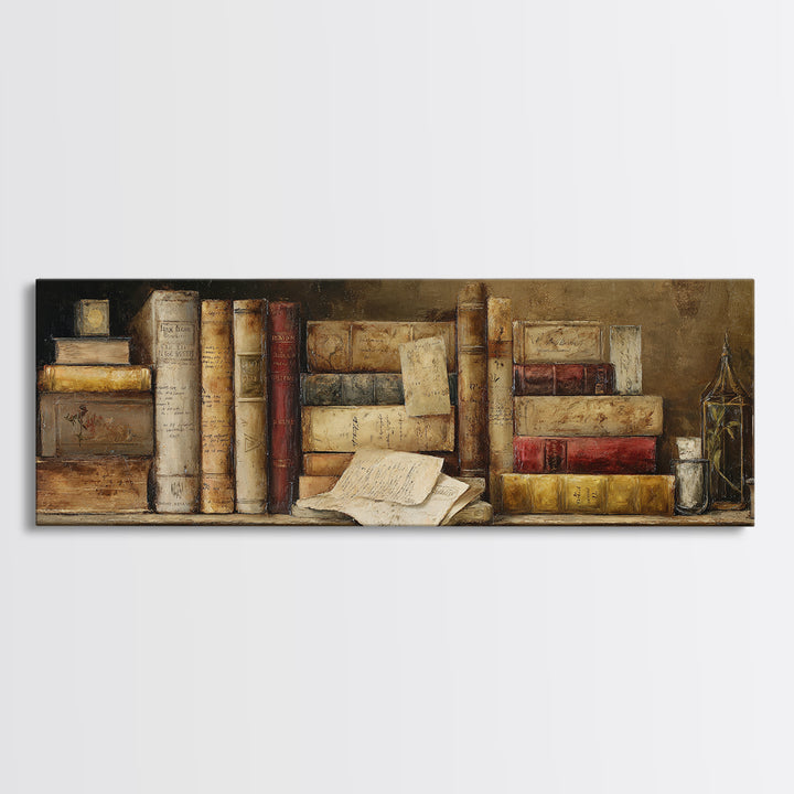 Botanical Bookmark and Open Pages Arrangement Canvas Print, Bookstore Art, Reading Poster, Bookstore Decor, Literary, BOO-3x1-28