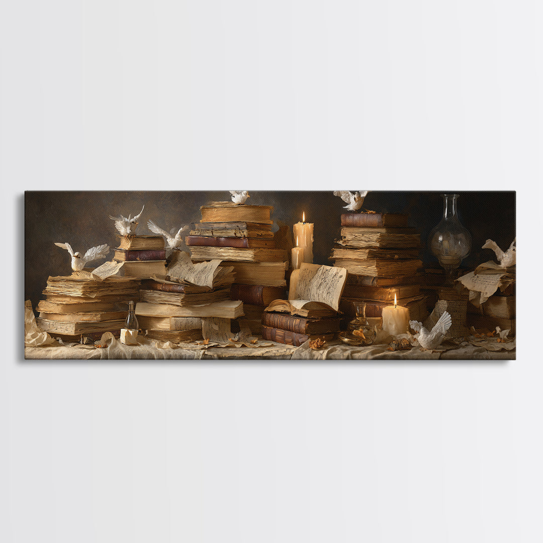 Flying Pages Transforming into Birds Framed Canvas Print, Bookstore Art, Bookish Wall Art, Bookstore Decor, Fine Art, Literary, BOO-3x1-53