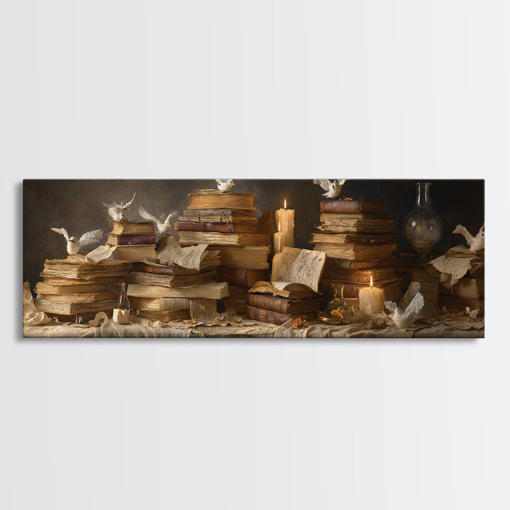 Flying Pages Transforming into Birds Framed Canvas Print, Bookstore Art, Bookish Wall Art, Bookstore Decor, Fine Art, Literary, BOO-3x1-53