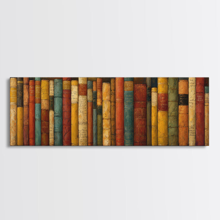 Classic Book Spine Pattern Framed Canvas Print, Bookstore Art, Printable Wall Art, Bookstore Decor, Fine Art, Literary, BOO-3x1-84