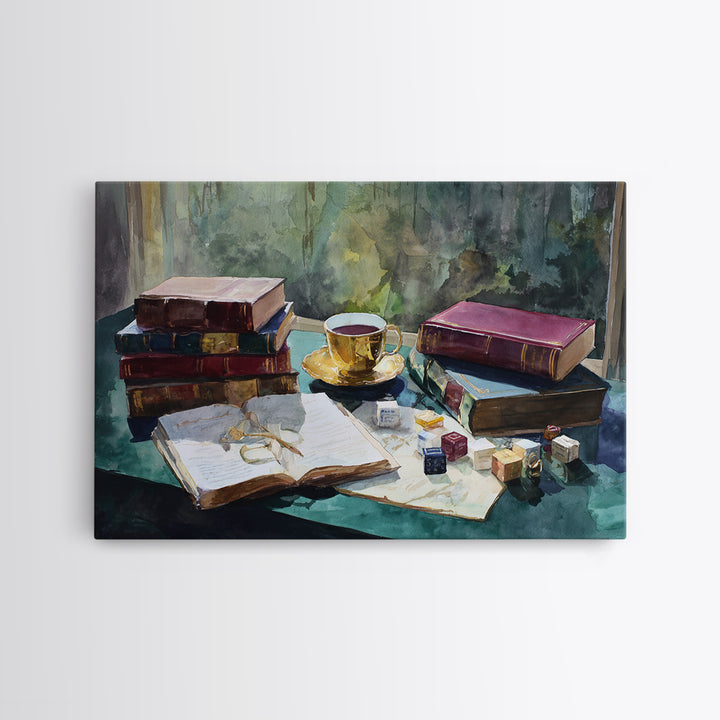 Rainy Day Reading Still Life Canvas Print, Bookstore Art, Vertical Wall Art, Bookstore Decor, Literary, Valentines Decor, BOO-3x2-1