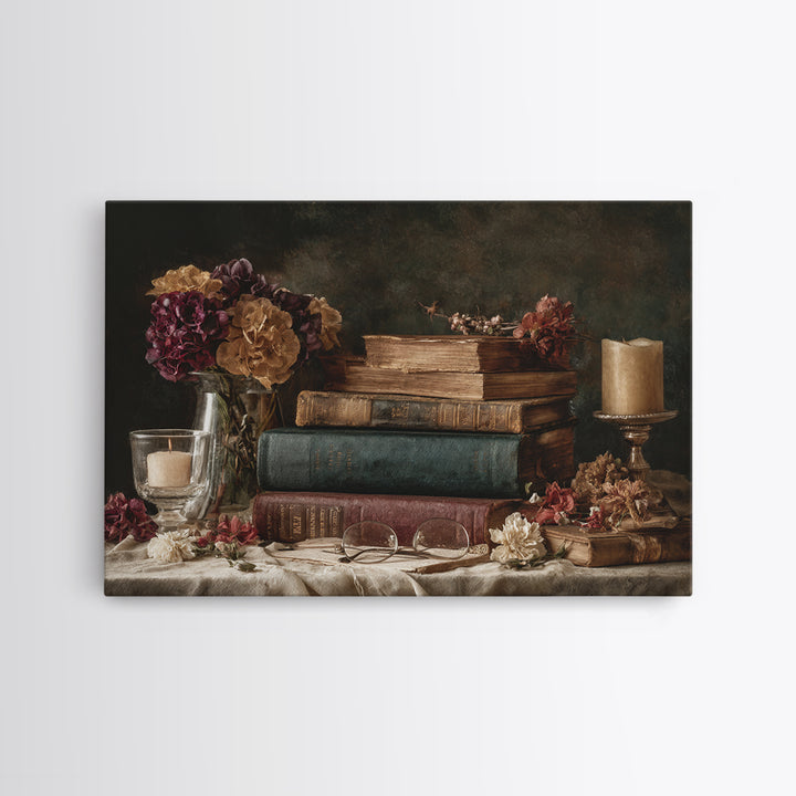 Warm Sepia Book Pile Canvas Print, Bookstore Art, Printable Art, Bookstore Decor, Oil Painting, Literary, Downloadable Art, BOO-3x2-4