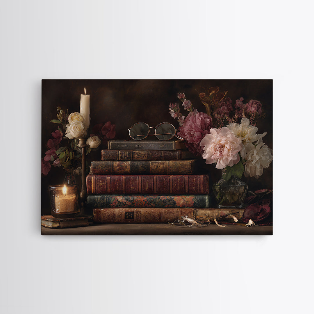 Classic Book Spine Pattern Framed Canvas Print, Bookstore Art, Luxury Decor, Bookstore Decor, Fine Art, Literary, Pink Wall Art, BOO-3x2-96