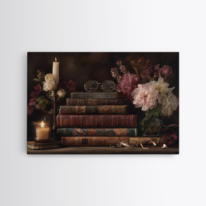 Classic Book Spine Pattern Framed Canvas Print, Bookstore Art, Luxury Decor, Bookstore Decor, Fine Art, Literary, Pink Wall Art, BOO-3x2-96