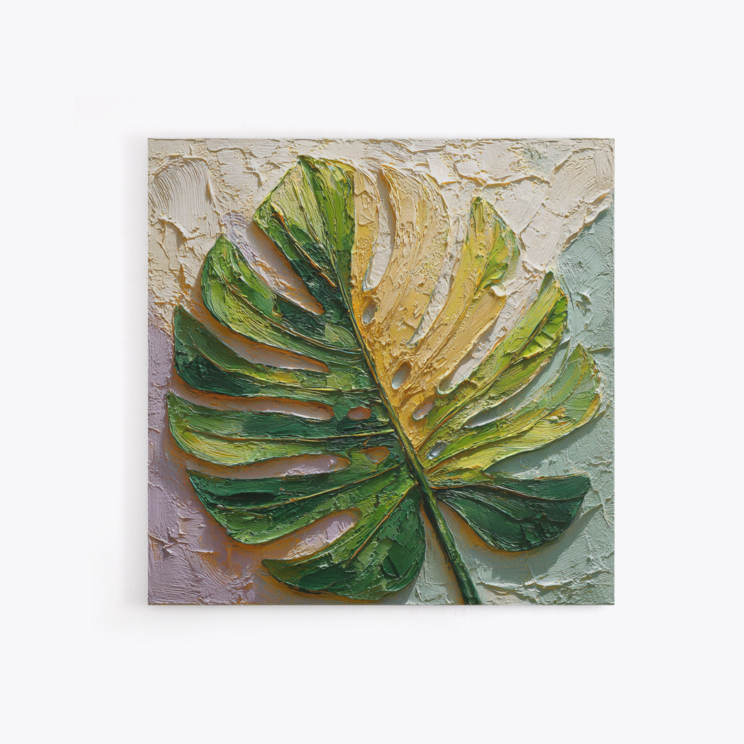 Oversized Monstera Leaf Framed Canvas Print, Botanical Art, Whimsical Decor, Living Room Decor, Oil Painting, Botanic, BOT-1x1-2