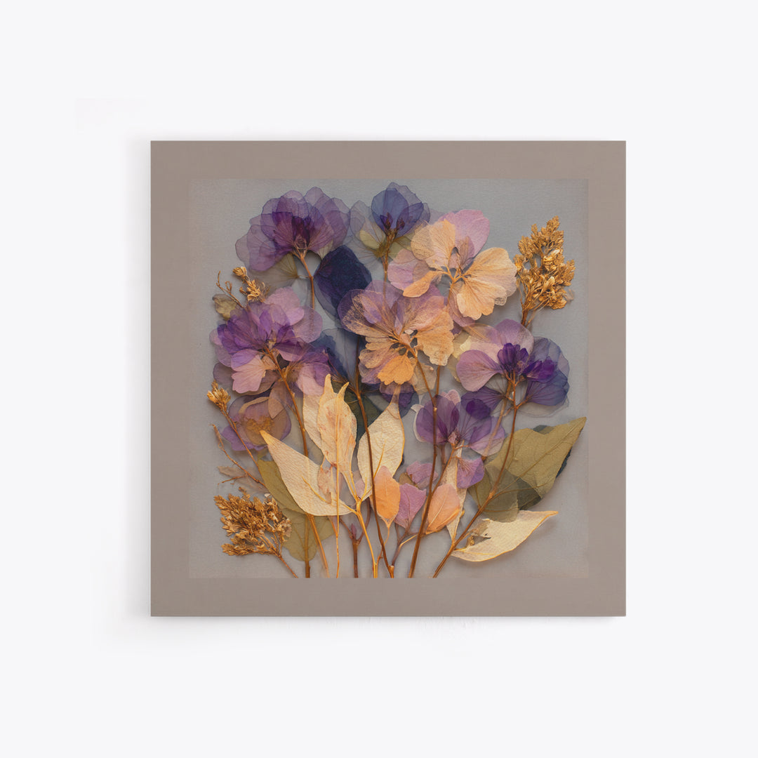 Pressed Flower Collage Framed Canvas Print, Botanical Art, Digital Print, Living Room Decor, Watercolor Art, Botanic, BOT-1x1-52
