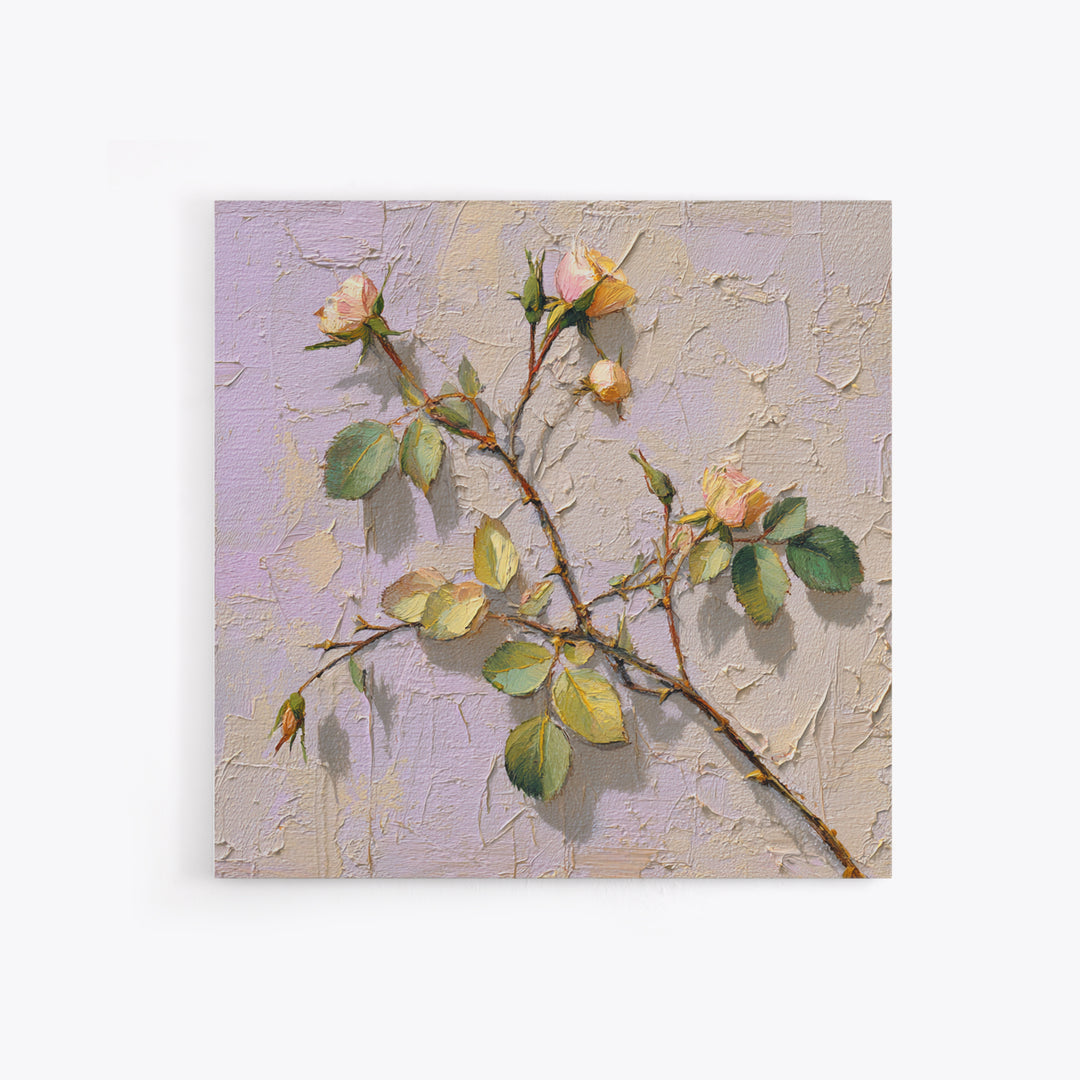 Wild Rose Branch Framed Canvas Print, Botanical Art, Sage Green Wall Art, Living Room Decor, Oil Painting, Botanic, BOT-1x1-70